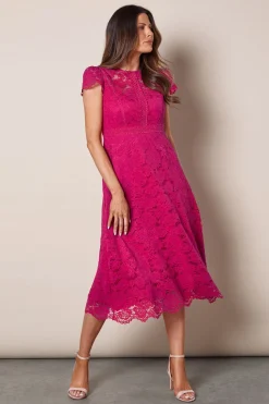Wallis Robe Mi-Longue Ajustée et Évasée en Dentelle<Femme Robes Mi-Longues|Satin Et Dentelle