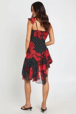 Robe Mi-longue Asymétrique En Mousseline À Motif Floral Avec Détails À Volants