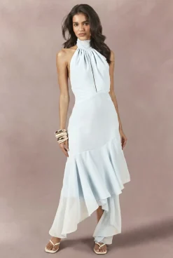 Robe Mi-longue Asymétrique En Mousseline À Col Montant Et Détail Fleuri