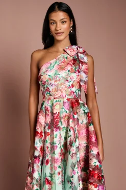 Robe Mi-longue Asymétrique en Organza à Rayures Imprimées Petite