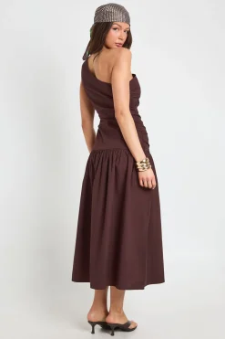 Robe Mi-longue Asymétrique En Popeline De Coton Avec Détails Froncés