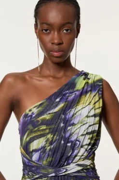 Robe Mi-longue Asymétrique Tissée À Imprimé Plumes Froissé Grande Taille
