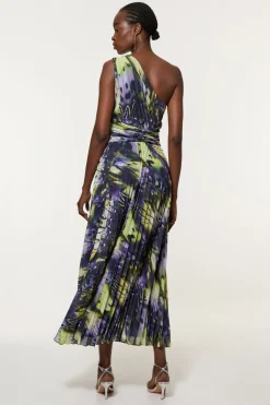 Robe Mi-longue Asymétrique Tissée À Imprimé Plumes Froissé Grande Taille
