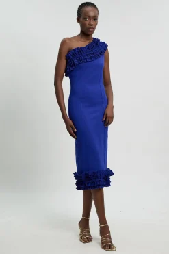 Robe Mi-Longue Asymétrique À Volants Dramatiques Petite