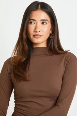 Robe Mi-longue Basique Supersoft Col Montant Avec Taille Froncée