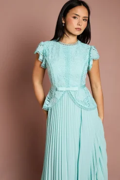 Robe Mi-Longue à Basque avec Corsage en Dentelle Petite Taille