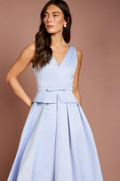 Robe Mi-Longue à Basque Plissée en Satin Structuré Lisa Tan