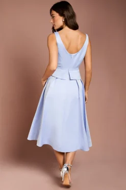 Robe Mi-Longue à Basque Plissée en Satin Structuré Lisa Tan