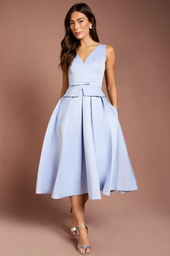 Robe Mi-Longue à Basque Plissée en Satin Structuré Lisa Tan