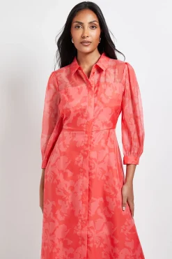 Wallis Robe Mi-Longue Boutonnée en Organza Fleuri Petite Taille<Femme Robes Mi-Longues|Robes