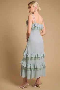 Oasis Robe Mi-longue À Bretelles Avec Détail Cape Et Volants<Femme Robes|Toutes Les Robes
