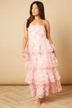 Robe Mi-Longue à Bretelles Texturée Florale Petite Taille