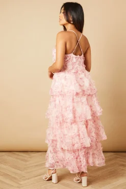 Robe Mi-Longue à Bretelles Texturée Florale Petite Taille