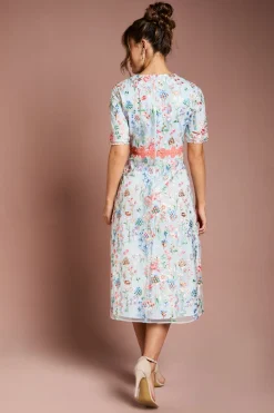 Robe Mi-Longue Brodée Florale Avec Dentelle Appliquée