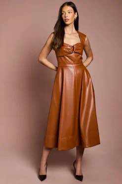 Robe Mi-Longue Bustier en synthétique à Jupe Ample