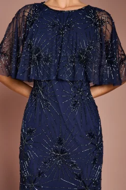 Robe Mi-Longue à Cape Ornée de Motifs Floraux