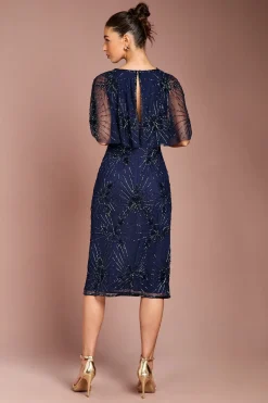 Robe Mi-Longue à Cape Ornée de Motifs Floraux