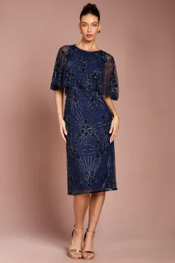 Robe Mi-Longue à Cape Ornée de Motifs Floraux