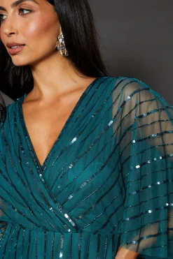 Robe Mi-Longue à Cape Ornée de Paillettes Petite Occasion