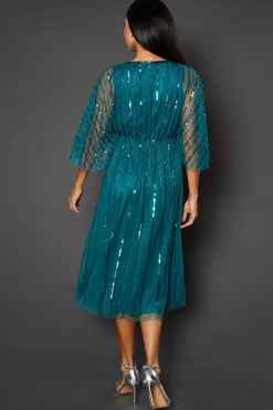 Robe Mi-Longue à Cape Ornée de Paillettes Petite Occasion