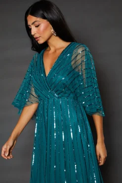 Robe Mi-Longue à Cape Ornée de Paillettes Petite Occasion