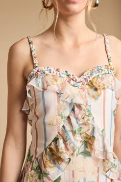 Oasis Robe Mi-longue Caraco À Volants Avec Détail De Corde À L'encolure<Femme Robes|Toutes Les Robes