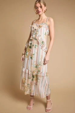 Oasis Robe Mi-longue Caraco À Volants Avec Détail De Corde À L'encolure<Femme Robes|Toutes Les Robes