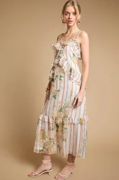 Oasis Robe Mi-longue Caraco À Volants Avec Détail De Corde À L'encolure<Femme Robes|Toutes Les Robes