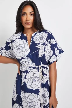 Robe Mi-Longue à Ceinture Motif Floral Petite Taille