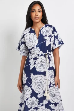 Robe Mi-Longue à Ceinture Motif Floral Petite Taille