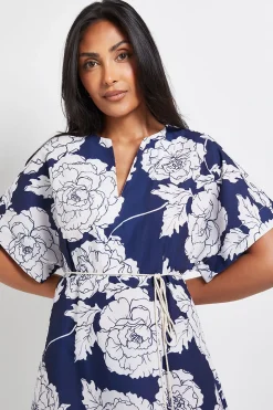 Robe Mi-Longue à Ceinture Motif Floral Petite Taille