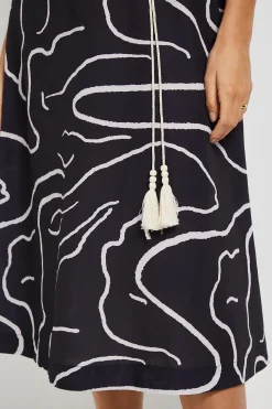 Robe Mi-Longue Ceinturée à Motifs Abstraits