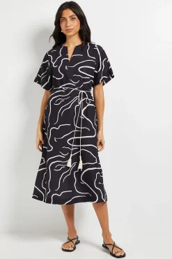 Robe Mi-Longue Ceinturée à Motifs Abstraits