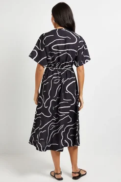 Robe Mi-Longue Ceinturée à Motifs Abstraits
