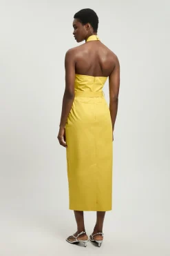 KarenMillen Robe Mi-longue Cintrée Ceinturée En Satin De Coton Ajusté<Femme Robes Mi-Longues|Robes