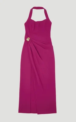 KarenMillen Robe Mi-Longue Cintrée à Col Halter Froncée - Taille Petite<Femme Tailleurs|Robes Courtes