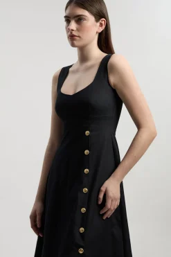 KarenMillen Robe Mi-longue Cintrée en Denim sans Manches à Jupe Évasée<Femme Tailleurs|Denim
