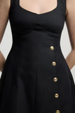 KarenMillen Robe Mi-longue Cintrée en Denim sans Manches à Jupe Évasée<Femme Tailleurs|Denim