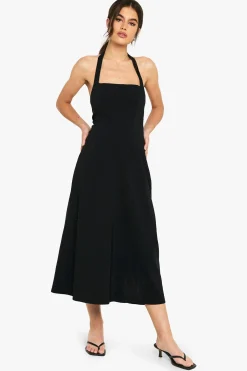 boohoo Robe mi-longue à col carré et manches longues<Femme Robes Patineuses|Robes