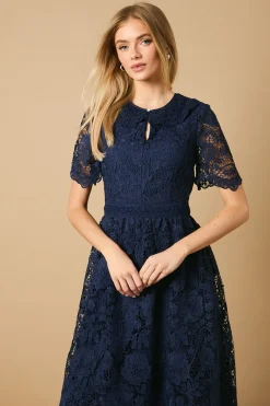 Robe Mi-Longue à Col en Dentelle pour Occasions Spéciales