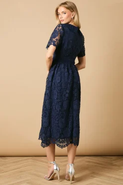 Robe Mi-Longue à Col en Dentelle pour Occasions Spéciales