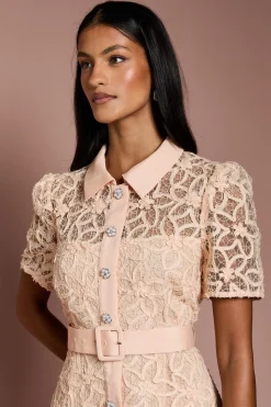 Robe Mi-Longue à Col et Dentelle Florale Petite