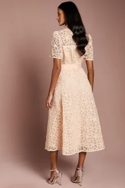 Robe Mi-Longue à Col et Dentelle Florale Petite
