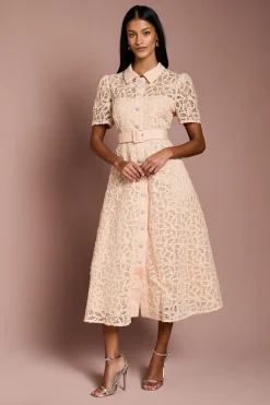 Robe Mi-Longue à Col et Dentelle Florale Petite