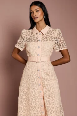 Robe Mi-Longue à Col et Dentelle Florale Petite