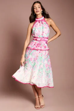 Coast Robe Mi-Longue à Col Halter en Organza à Imprimé Placé<Femme Robes Mi-Longues|Robes
