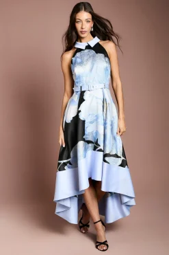 Robe Mi-longue À Col Halter Et Ourlet Asymétrique En Jacquard