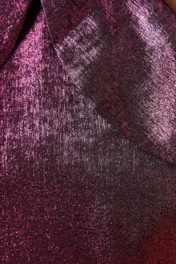 Robe Mi-Longue à Col Halter et Volants en Tissu Métallisé