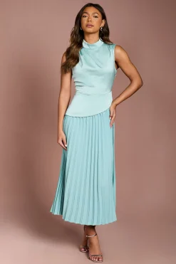 Coast Robe Mi-Longue à Col Haut Drapé et Jupe Plissée<Femme Robes|Robes Mi-Longues