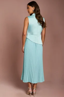Coast Robe Mi-Longue à Col Haut Drapé et Jupe Plissée<Femme Robes|Robes Mi-Longues